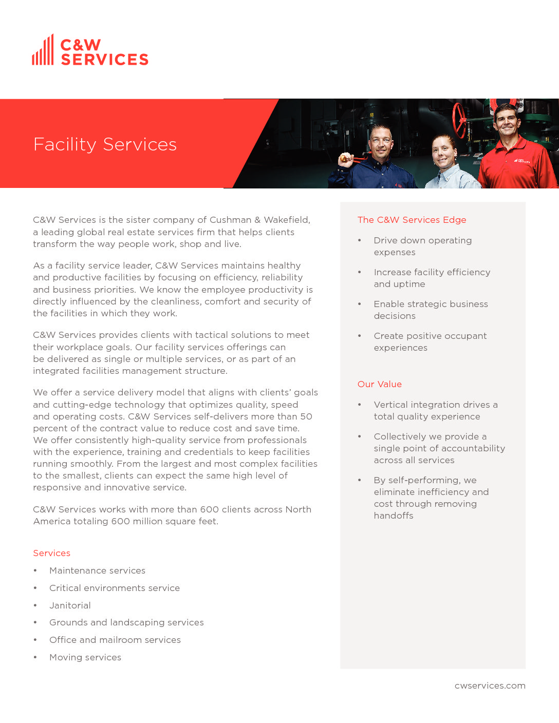 IFMA C&W Services Facilities Workers Careers