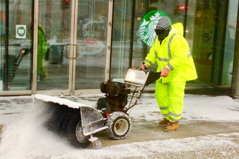 C&W Services, a facilities management, FM, company removes snow for a client site in the Northeast.