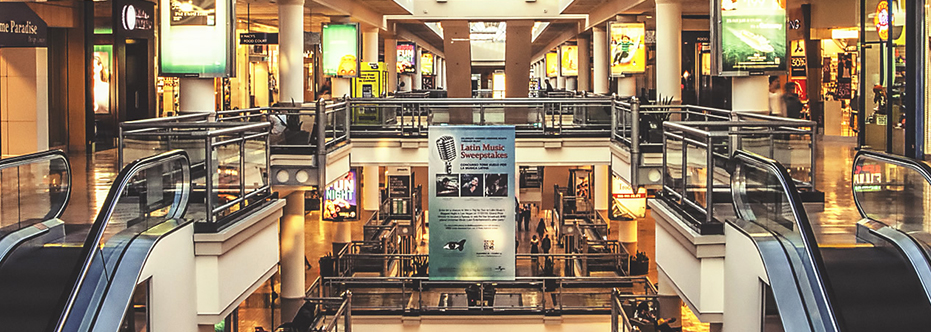 An escalator in a shopping mall