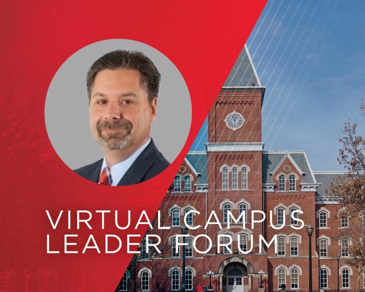 A man in a suit and tie with the words virtual campus leader forum.