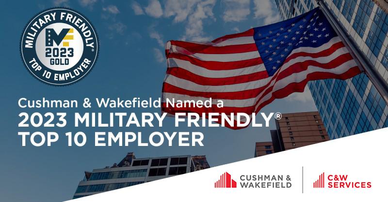 A flag with the words customer service & waterfield named military friendly top 10 employee.