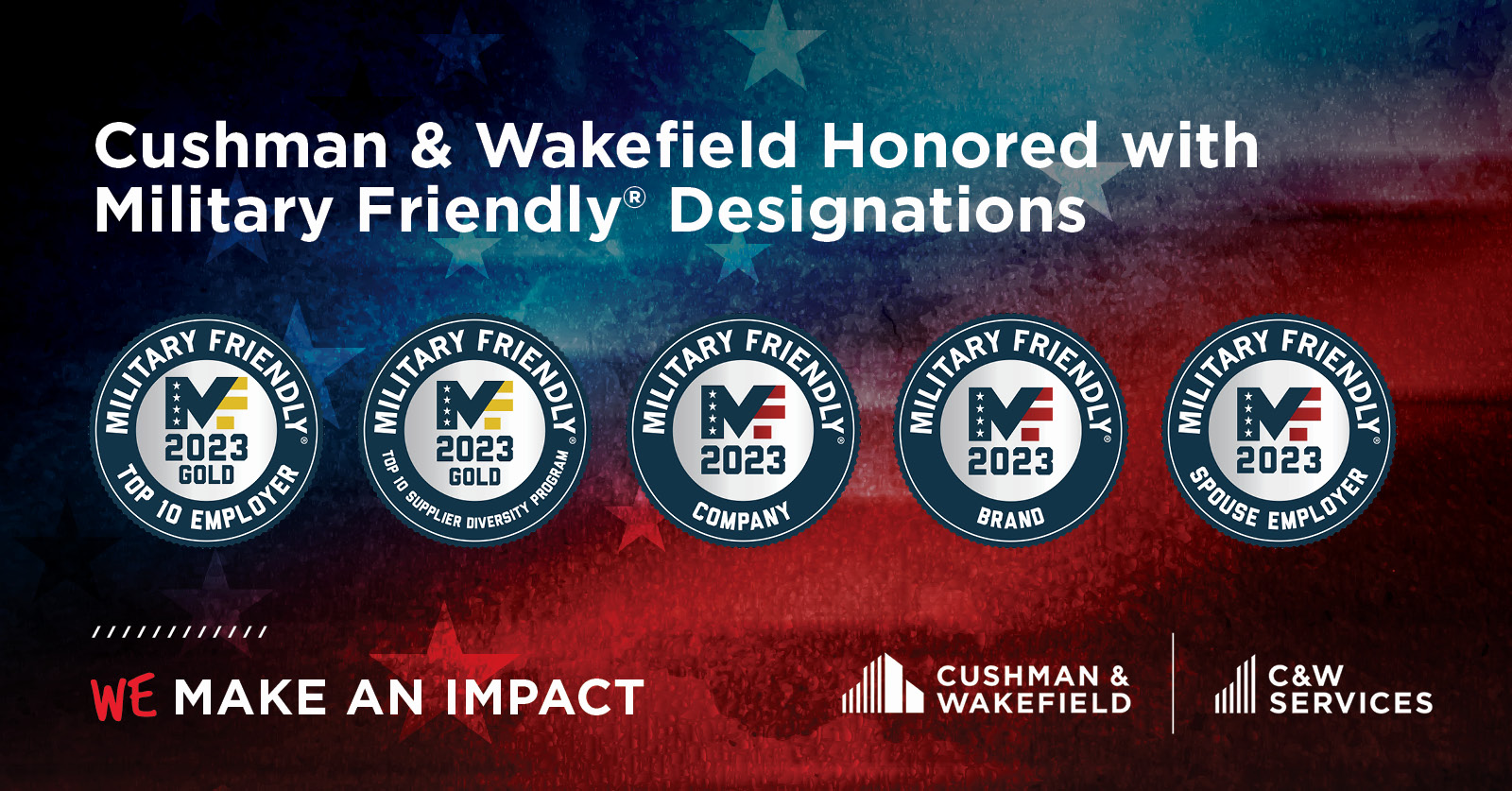 Cussman & wakefield honored with military friendly designations.