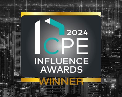 CPE Influence Awards 2024 Winner logo over a cityscape background.