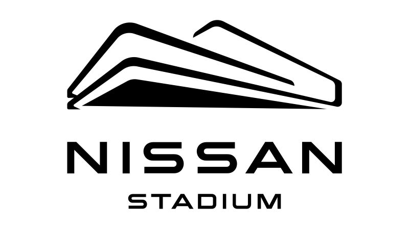 Black and white logo featuring abstract geometric shapes above the words "NISSAN STADIUM" in bold, modern font.